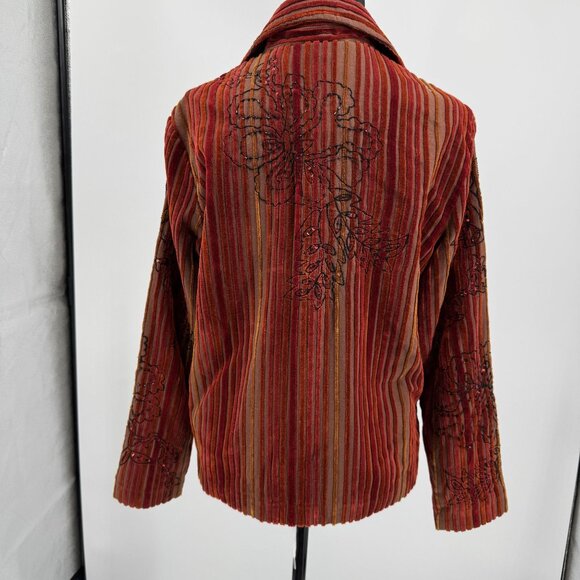 Coldwater Creek Striped Corduroy Embroidered Beaded Jacket Forest Fairy Size PM - Picture 5 of 6